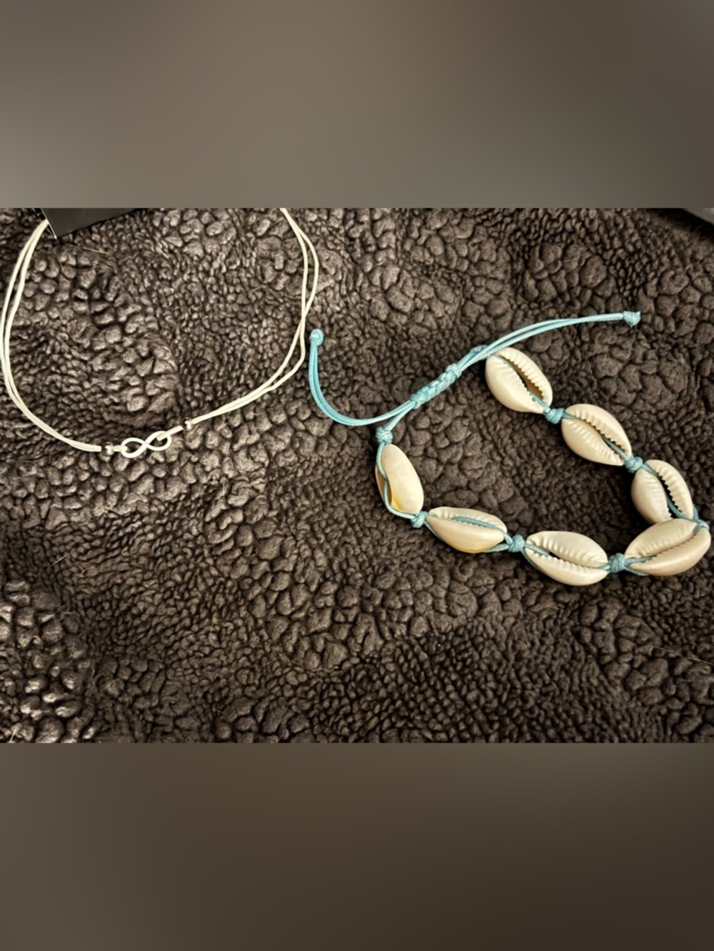 Shell Bead Bracelet with Light Blue Cord & white bracelet set- Women Jewelry